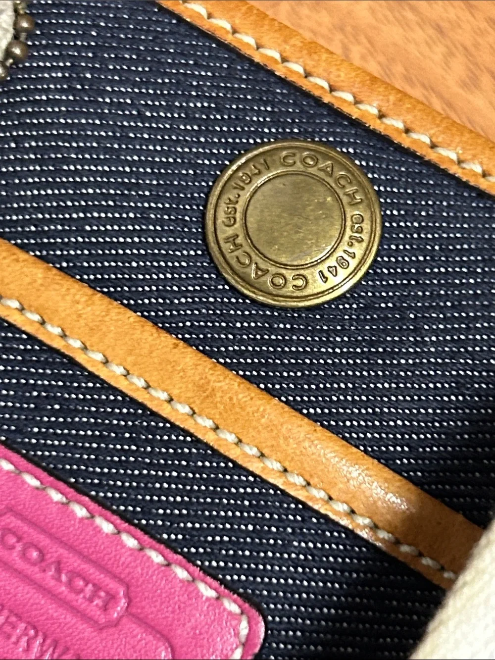 Coach Mini Hampton Denim Tote with Pink Accents